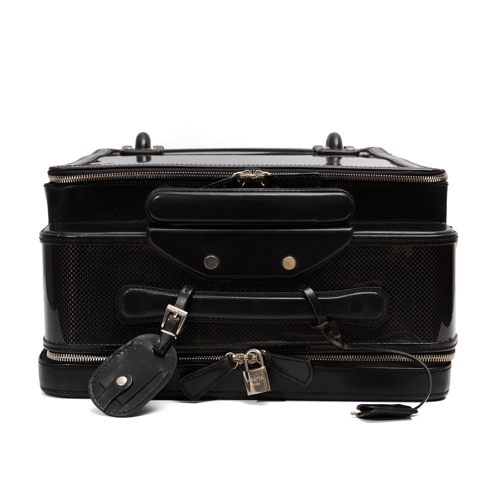 ALFREDO BERETTA Carbon Fiber-Leather Black Trolley Carry-On Suitcase NEW