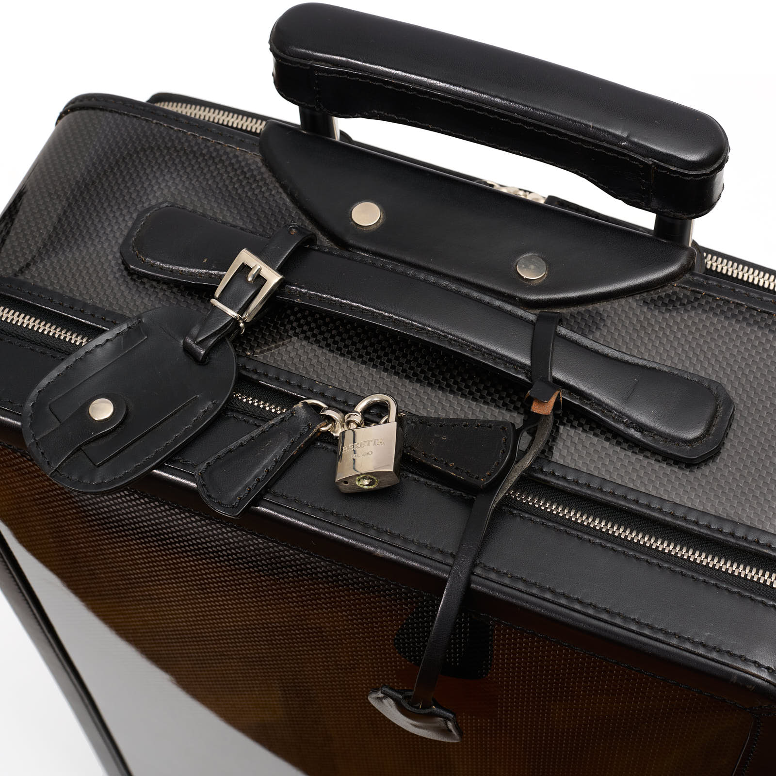 ALFREDO BERETTA Carbon Fiber-Leather Black Trolley Carry-On Suitcase N