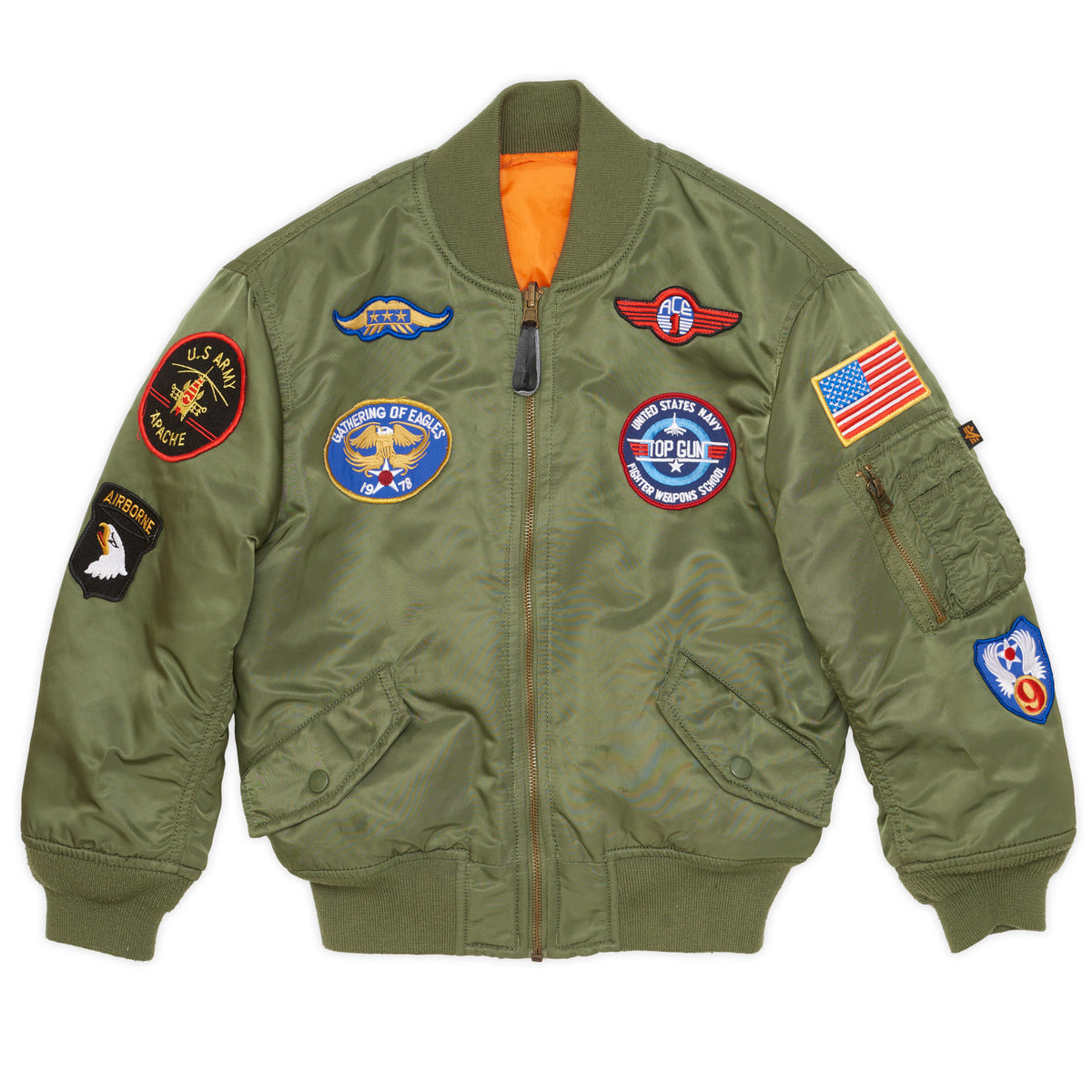 YL ~Men's ALPHA INDUSTRIES MA-1 Top Gun Flight Jacket Bomber RARE Army Fits  S-M