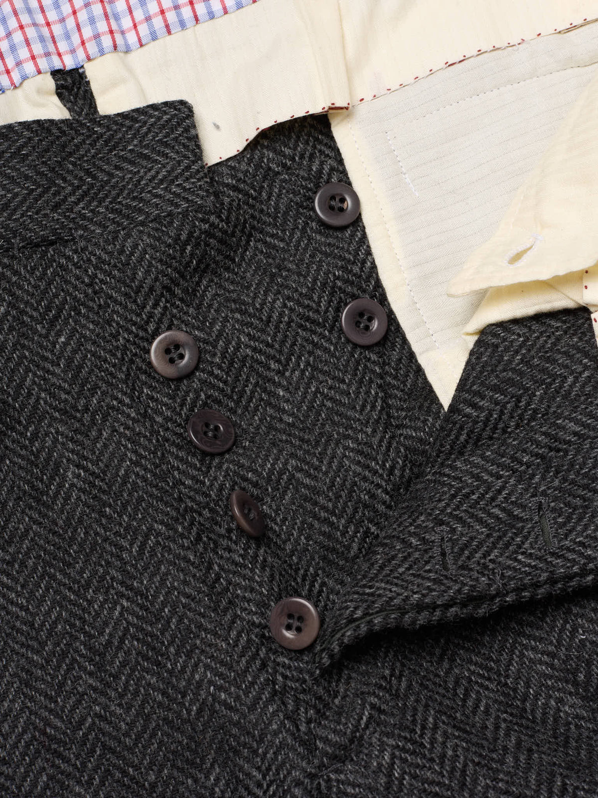 AMBROSI Napoli Bespoke Dark Gray Herringbone Wool Pleated Dress Pants EU 50 US 34
