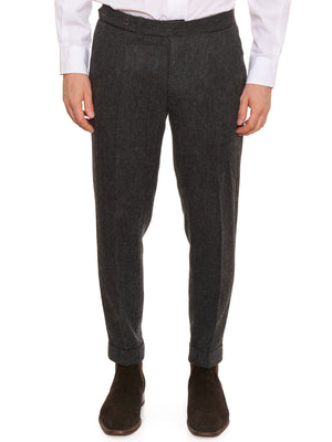 AMBROSI Napoli Bespoke Dark Gray Herringbone Wool Pleated Dress Pants EU 50 US 34