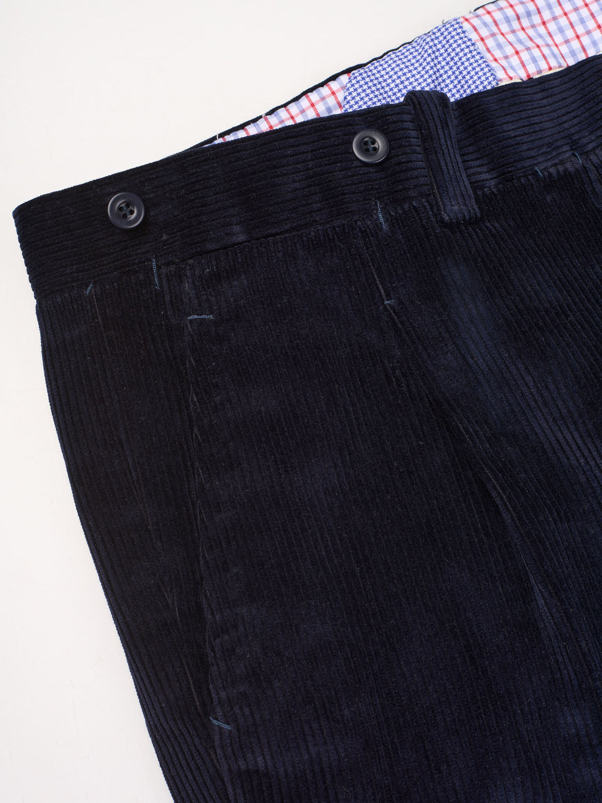 AMBROSI Napoli Bespoke Navy Blue Corduroy Cotton Pleated Dress Pants EU 50 US 34