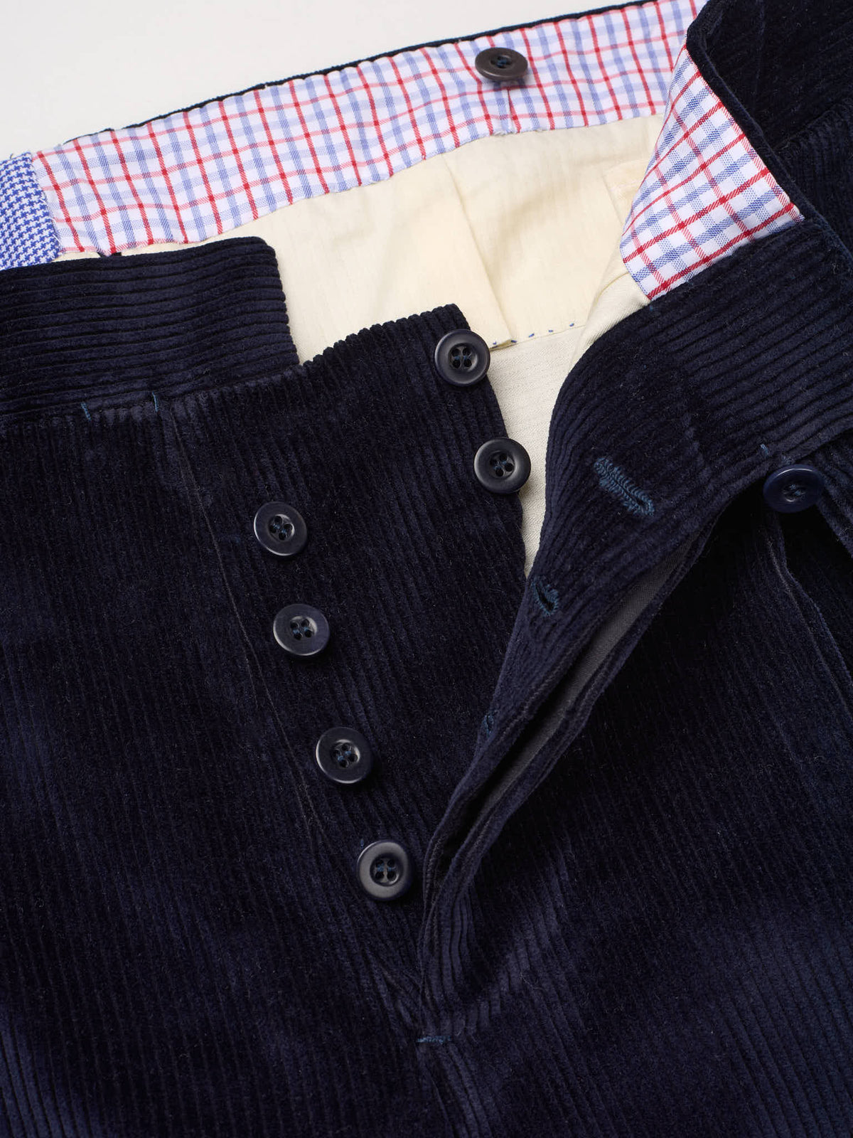 AMBROSI Napoli Bespoke Navy Blue Corduroy Cotton Pleated Dress Pants EU 50 US 34