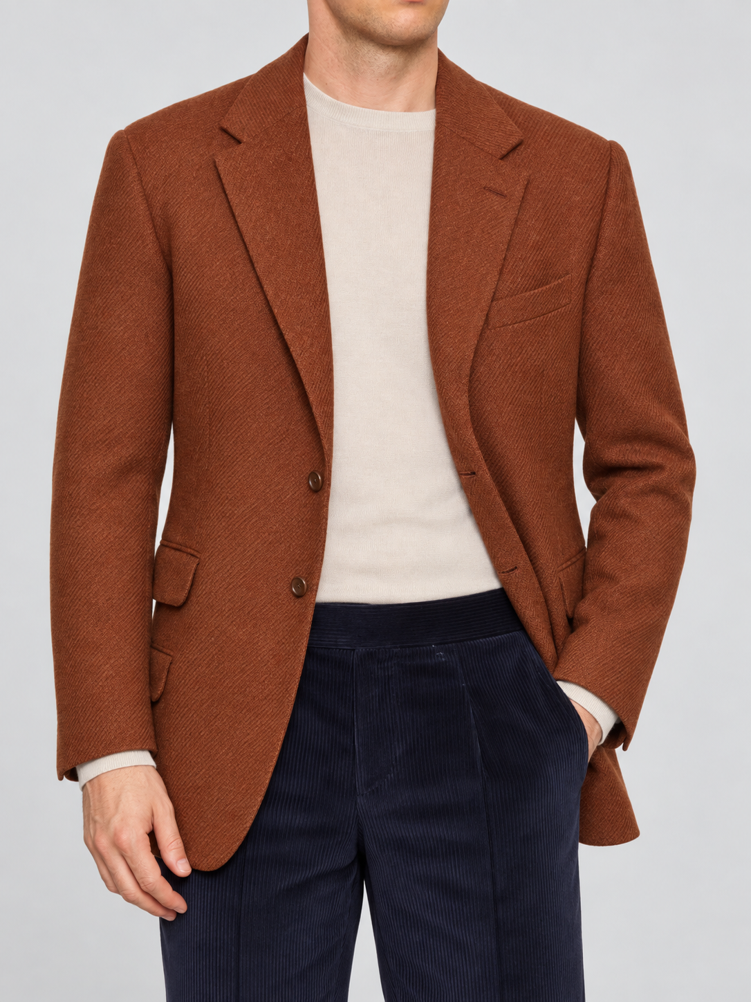 ANDERSON & SHEPPARD Bespoke Brick Red Wool Tweed Sports Coat Jacket
