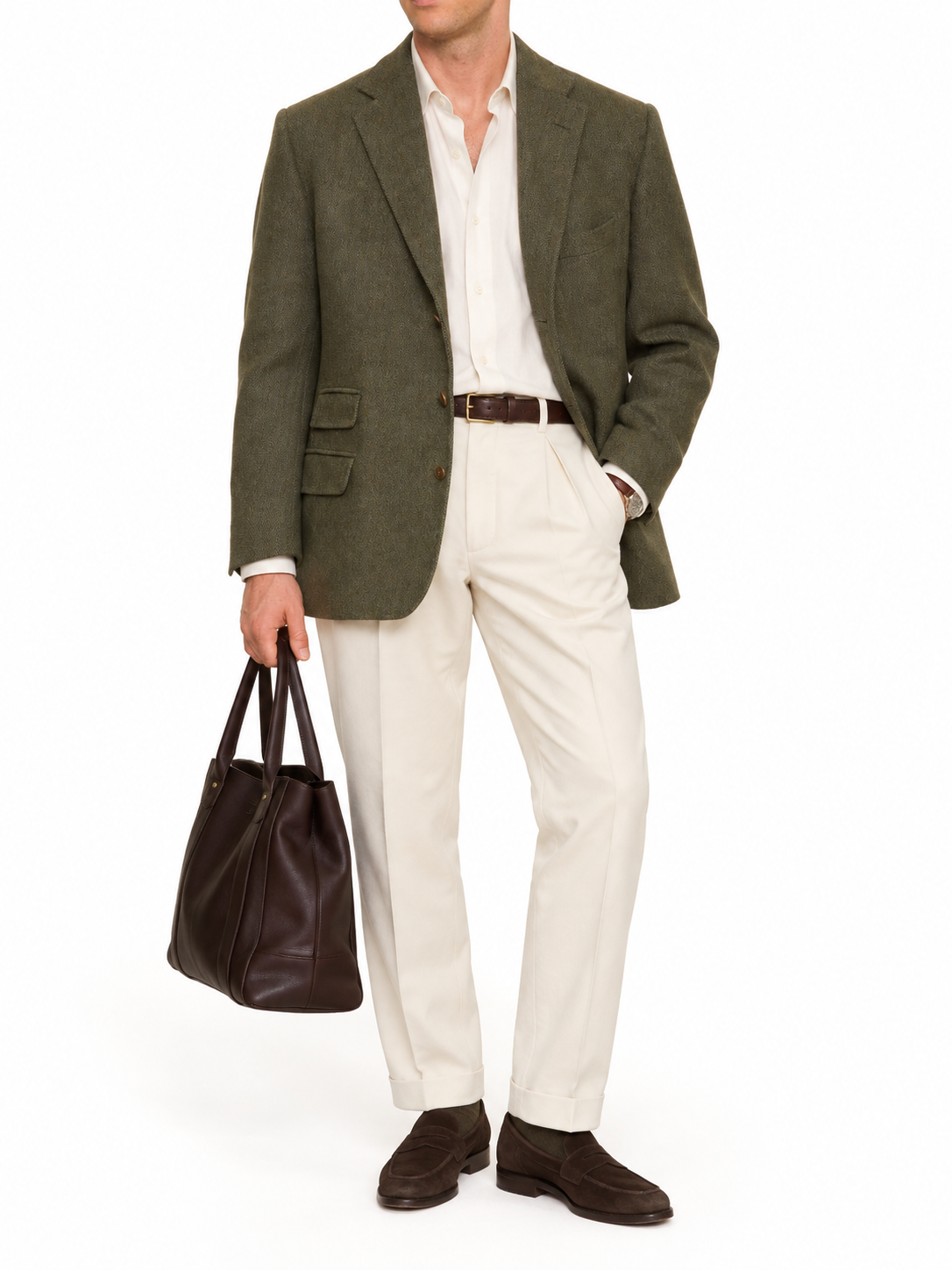 ANDERSON & SHEPPARD Bespoke Green Herringbone Harris Tweed Jacket