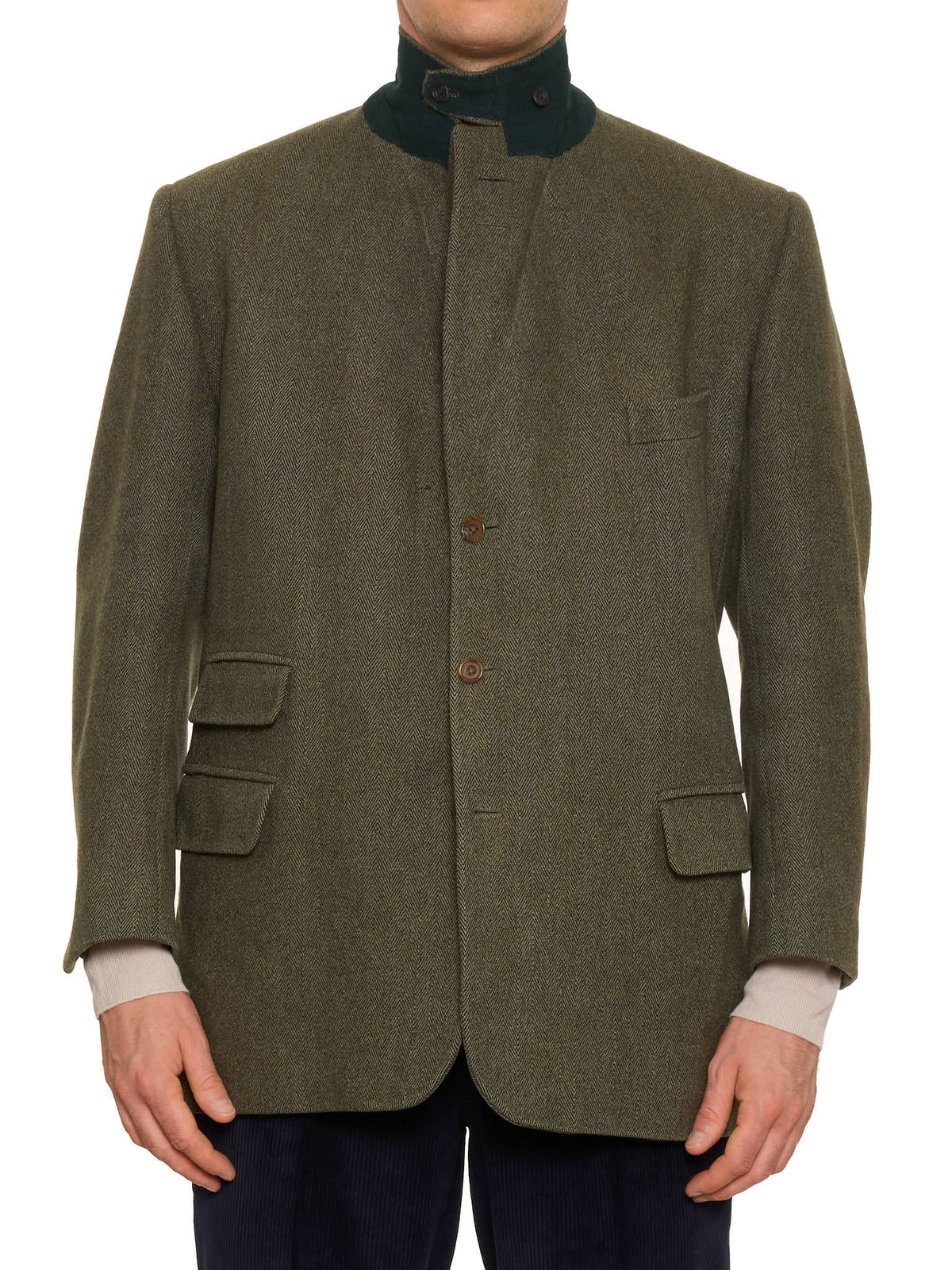 ANDERSON & SHEPPARD Bespoke Green Herringbone Harris Tweed Jacket