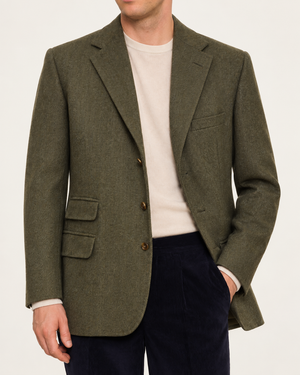 ANDERSON & SHEPPARD Bespoke Green Herringbone Harris Tweed Jacket