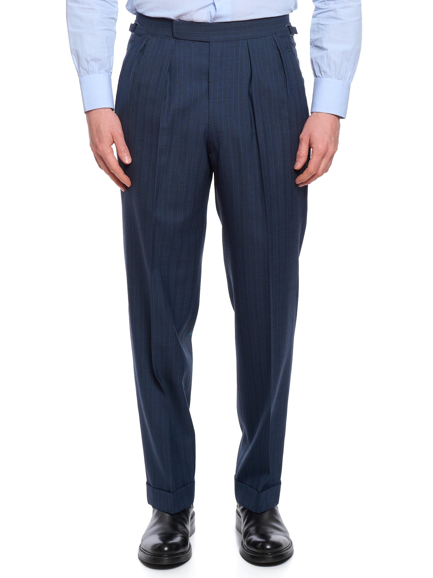 ANDERSON & SHEPPARD Blue Striped Bespoke Suit 2 Pairs of Pants
