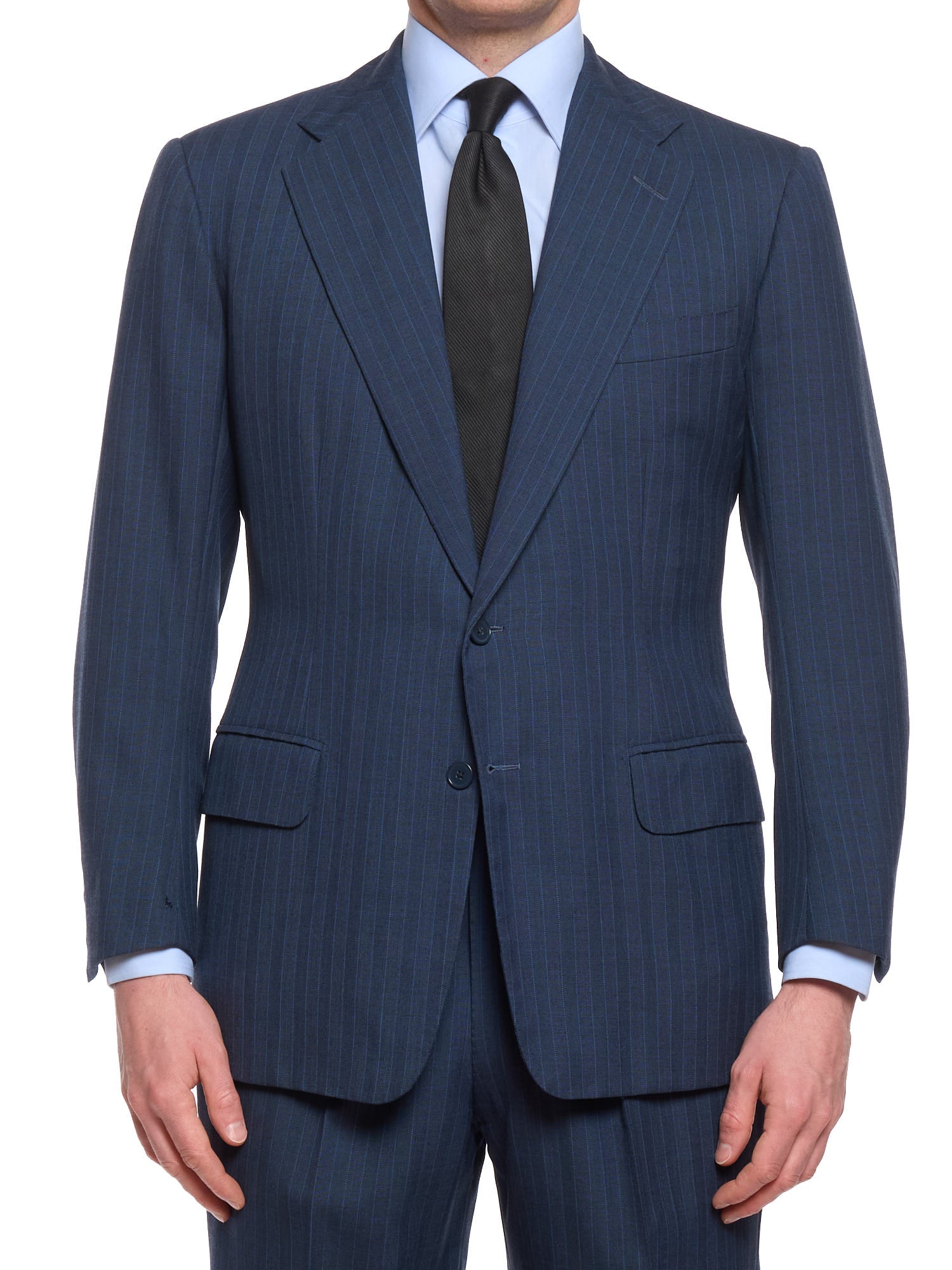 ANDERSON & SHEPPARD Blue Striped Bespoke Suit 2 Pairs of Pants