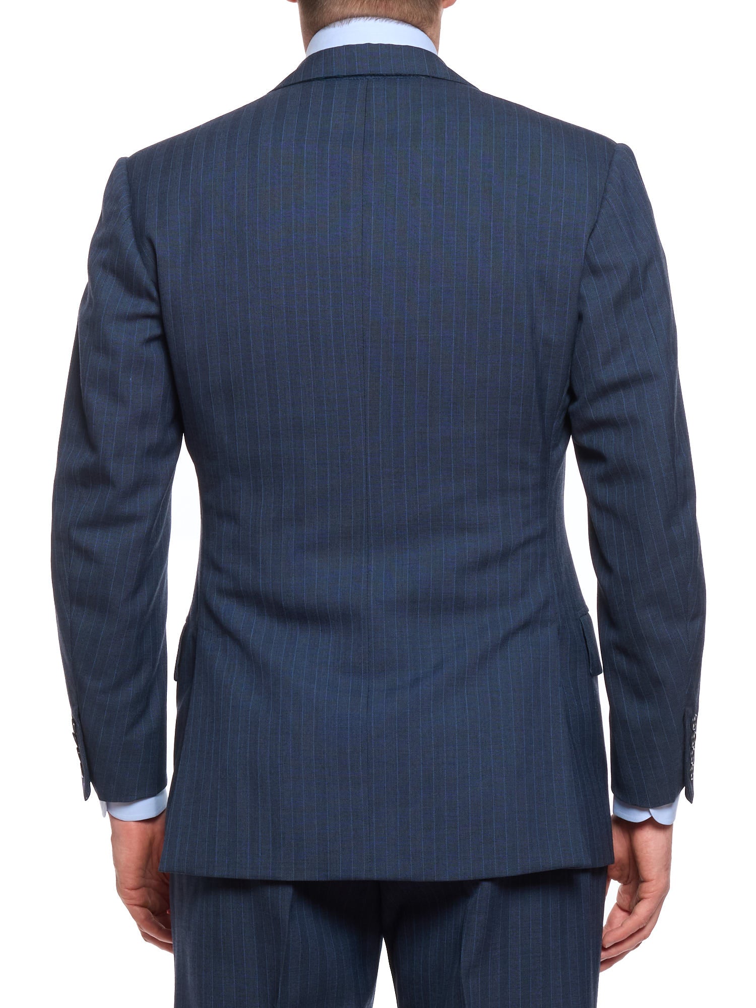 ANDERSON & SHEPPARD Blue Striped Bespoke Suit 2 Pairs of Pants