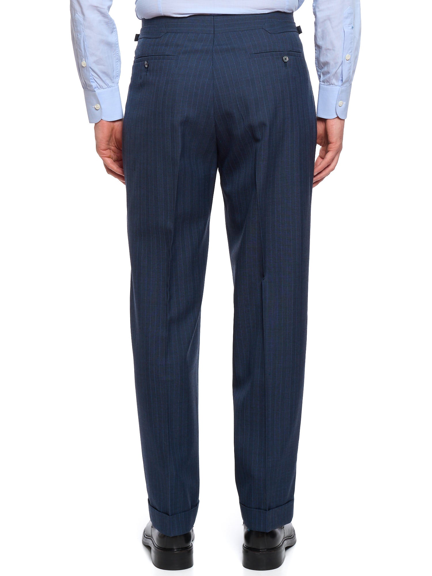 ANDERSON & SHEPPARD Blue Striped Bespoke Suit 2 Pairs of Pants