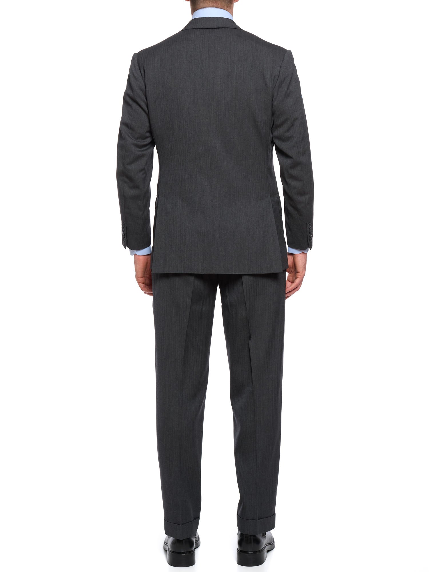 ANDERSON & SHEPPARD Dark Gray Herringbone Wool Bespoke Suit 2 Pairs of Pants