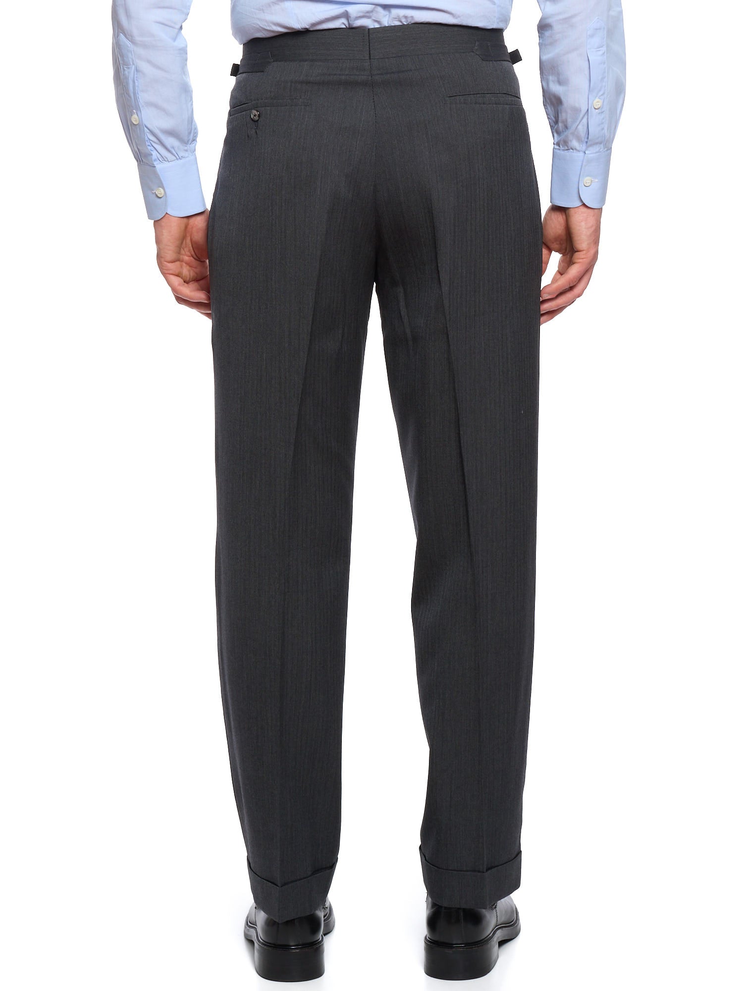 ANDERSON & SHEPPARD Dark Gray Herringbone Wool Bespoke Suit 2 Pairs of Pants