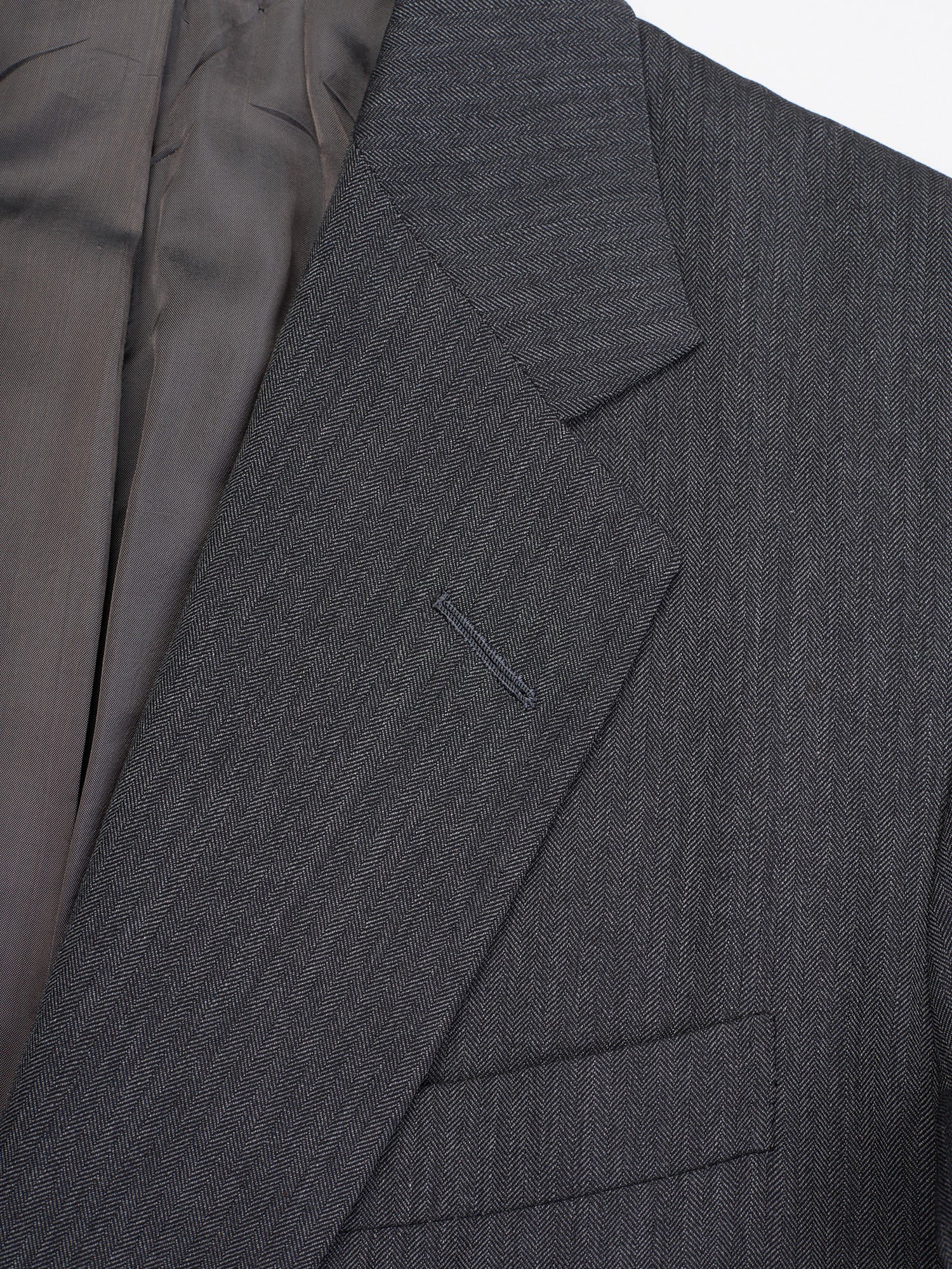 ANDERSON & SHEPPARD Dark Gray Herringbone Wool Bespoke Suit 2 Pairs of Pants