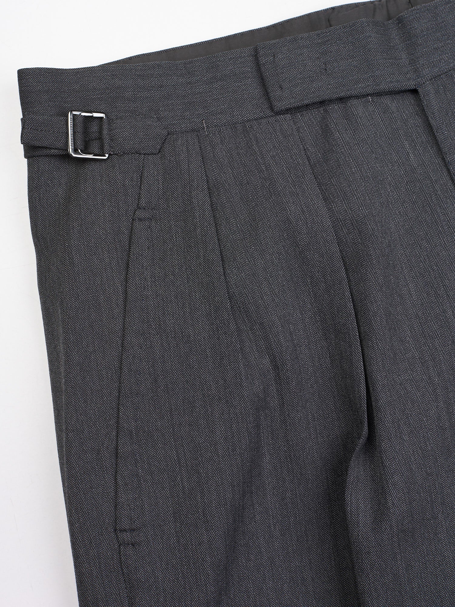 ANDERSON & SHEPPARD Dark Gray Herringbone Wool Bespoke Suit 2 Pairs of Pants