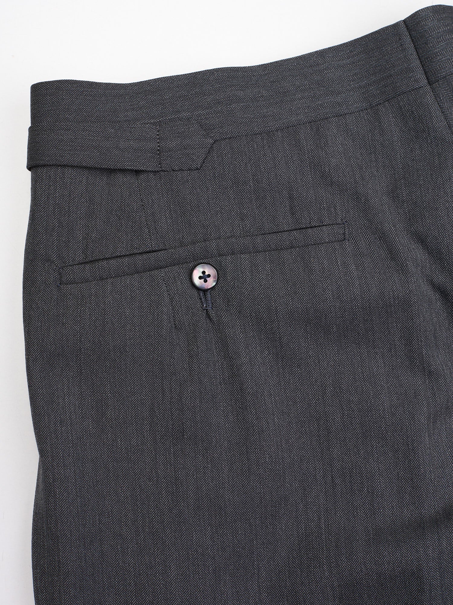 ANDERSON & SHEPPARD Dark Gray Herringbone Wool Bespoke Suit 2 Pairs of Pants