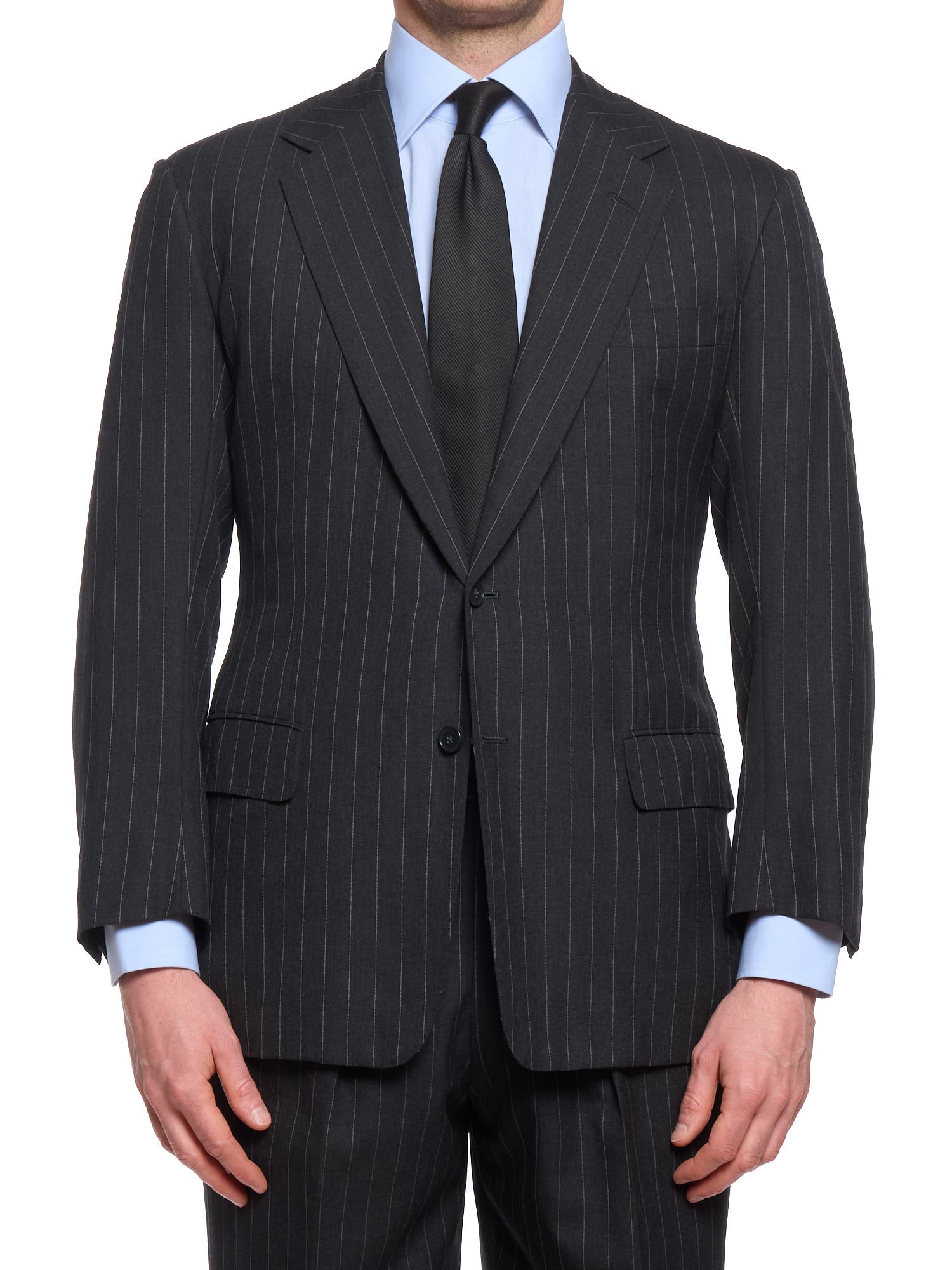 ANDERSON & SHEPPARD Savile Row Gray Pinstripe Bespoke Suit 2 Pairs of Pants