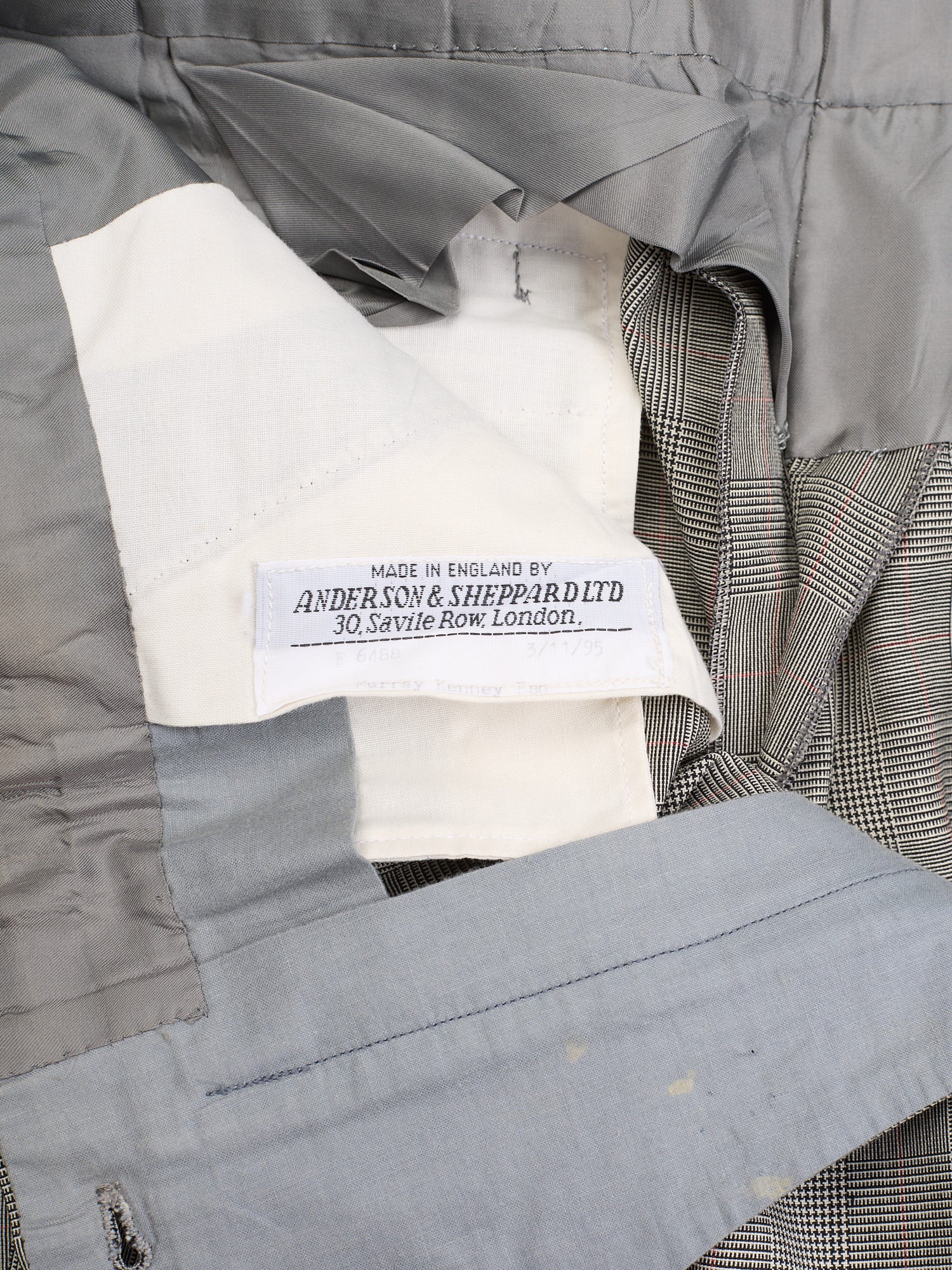 ANDERSON & SHEPPARD Gray Glen Plaid Bespoke Suit 2 Pairs of Pants