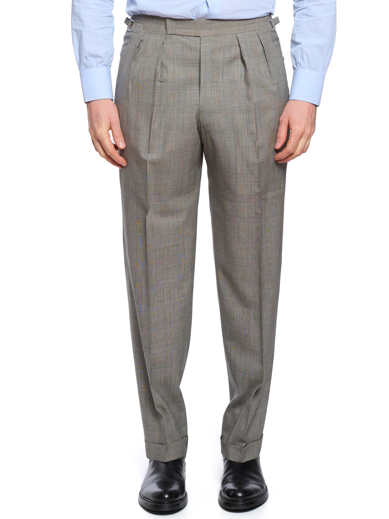ANDERSON & SHEPPARD Gray Glen Plaid Bespoke Suit 2 Pairs of Pants