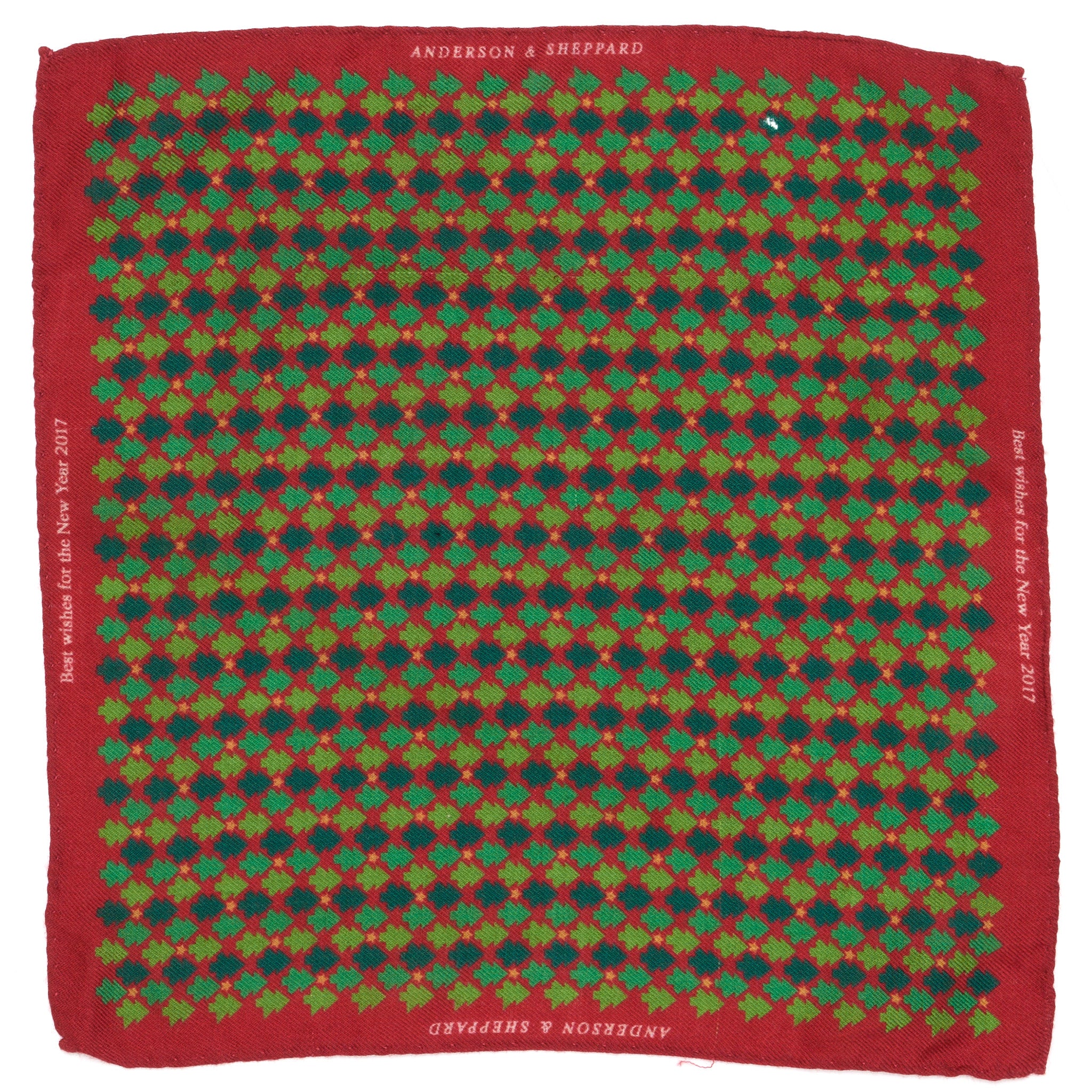ANDERSON & SHEPPARD "NEW YEAR 2017" Red Pine Star Cotton Pocket Square