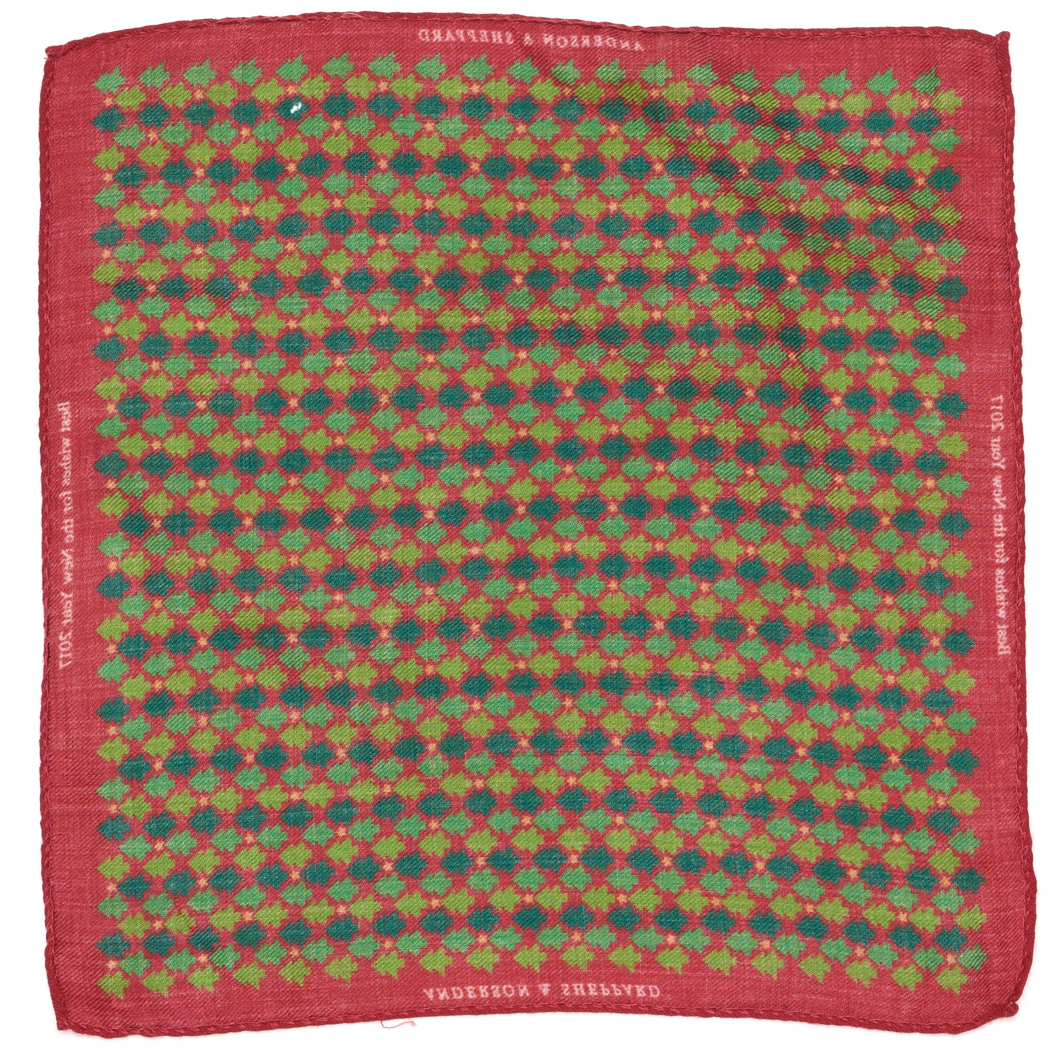 ANDERSON & SHEPPARD "NEW YEAR 2017" Red Pine Star Cotton Pocket Square