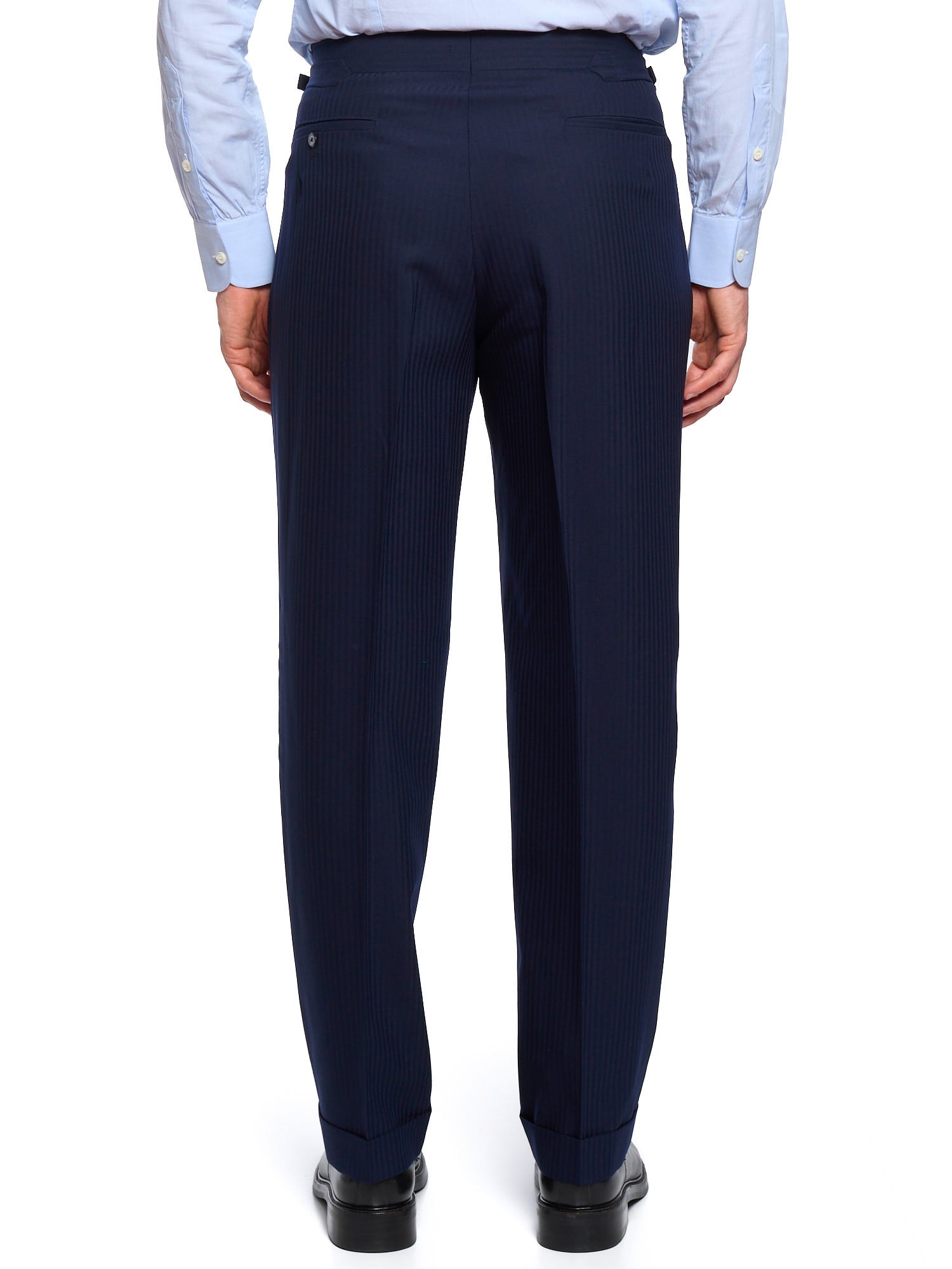 ANDERSON & SHEPPARD Savile Row Blue Herringbone Bespoke Suit 2 Pairs of Pants