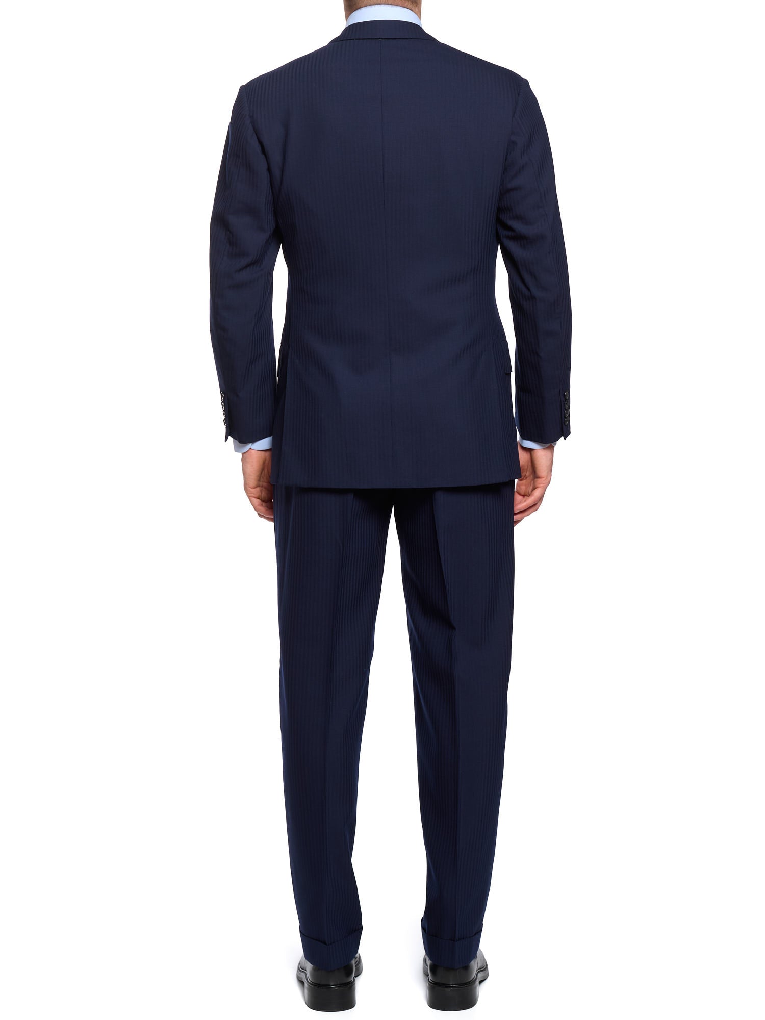 ANDERSON & SHEPPARD Savile Row Blue Herringbone Bespoke Suit 2 Pairs of Pants