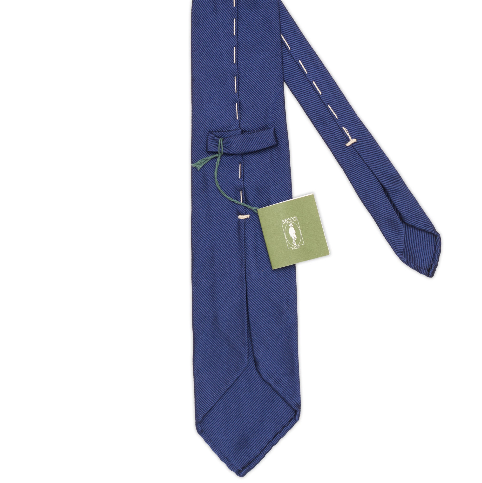 ARNYS Paris “la cravate d’atelier” Handmade Blue Unlined Silk Tie Seven Fold NEW