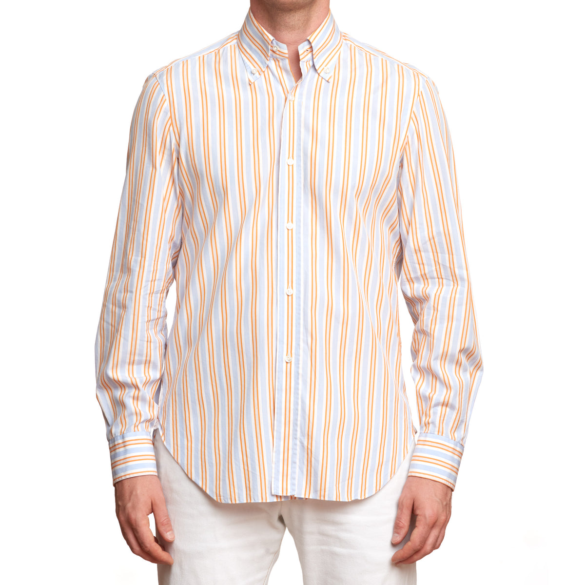 BARBA Handmade Multi-Color Striped Cotton Button-Down Shirt EU 40 US 15.75