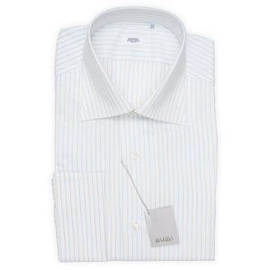 mens white french cuff dress shirt BARBA Handmade Striped Cotton-Linen French Cuff Dress Shirt EU 44 NEW
