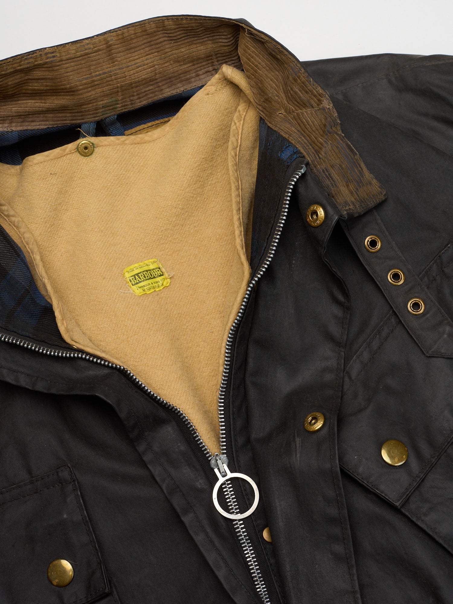 Vintage 1970's BARBOUR International One Crest Black Motorcycle Wax Jacket