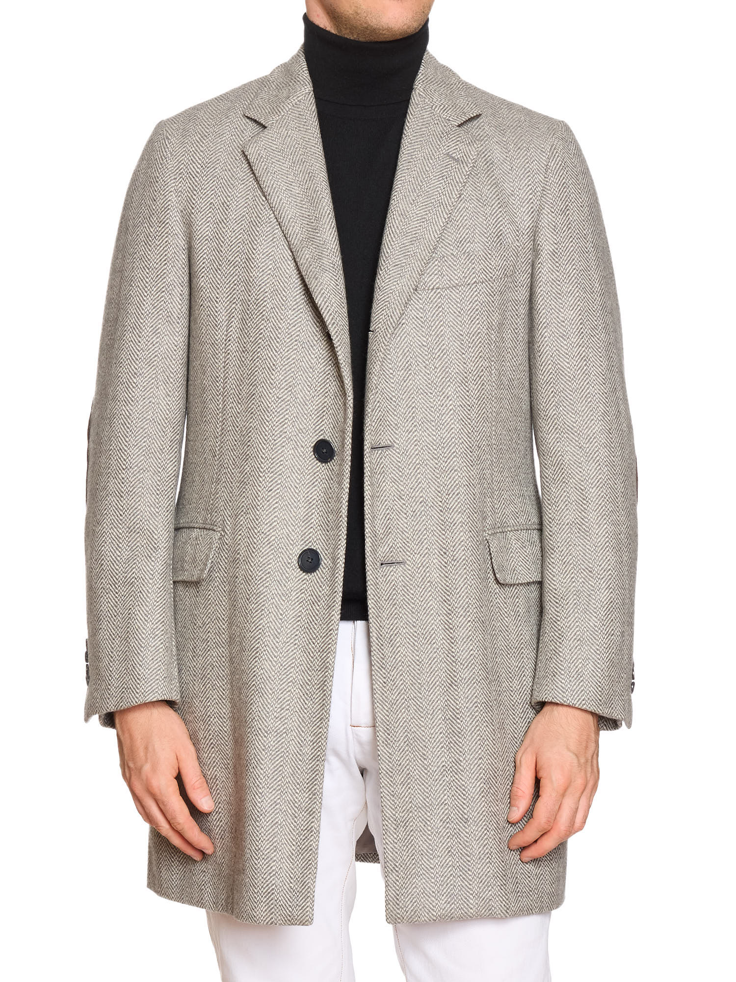 BELVEST Gray Herringbone Cashmere Slim Fit Over Coat