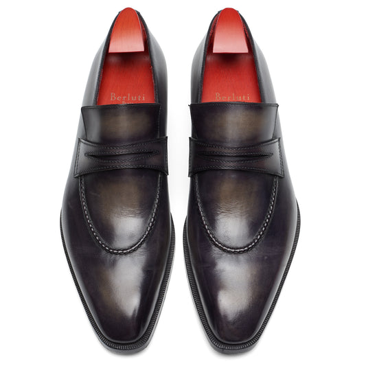 BERLUTI Art Andy Demesure Black-Gray Venezia Calf Custom Loafer Shoes UK 7.5 US 8.5