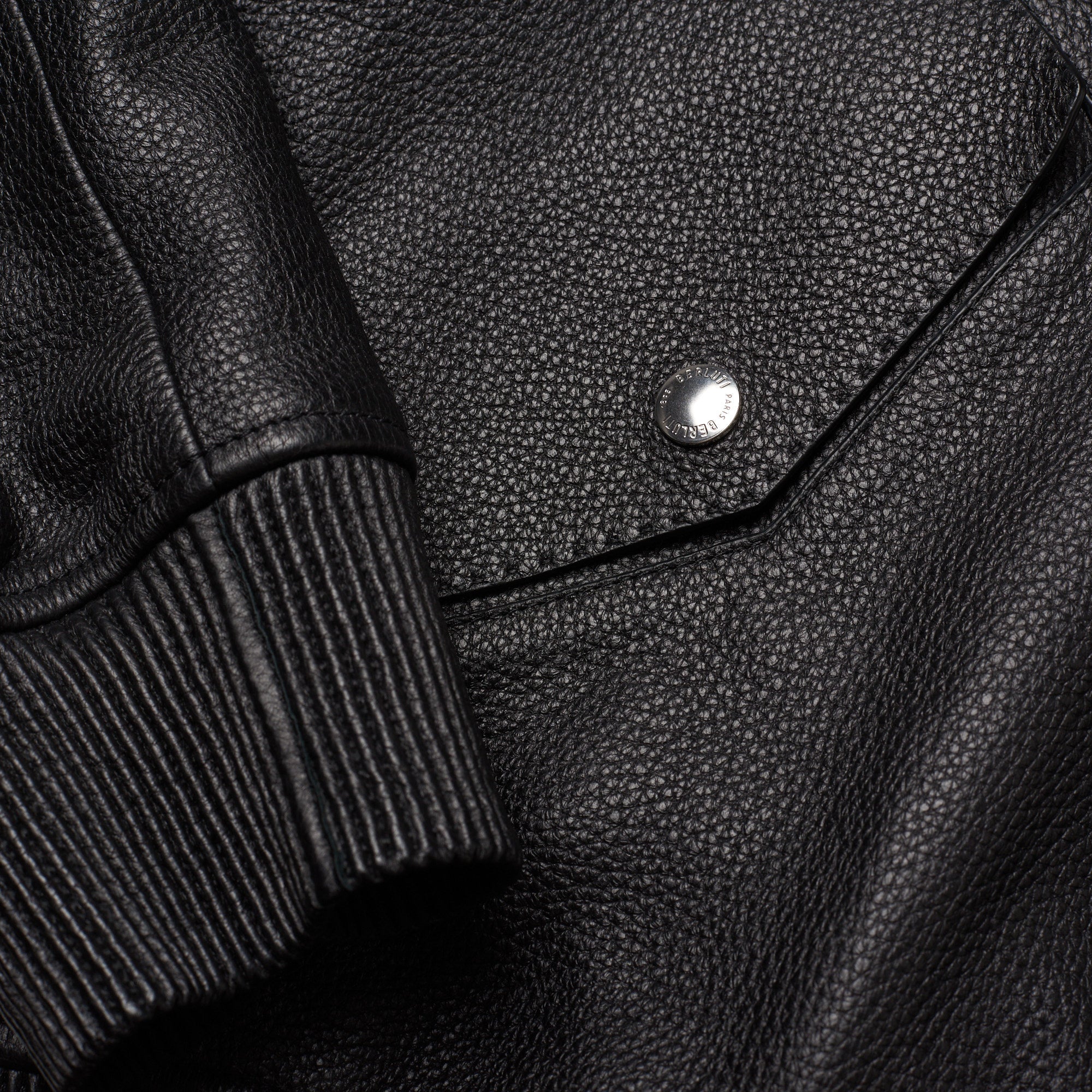 BERLUTI Black Deer Leather Bomber Blouson Jacket Shearling Collar R 52 US L Noir