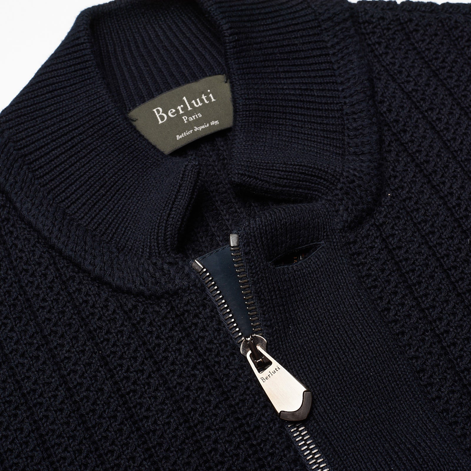 BERLUTI Blue Cotton-Cashmere Knit Cardigan Sweater Calfskin Trims EU 50 NEW US M BERLUTI