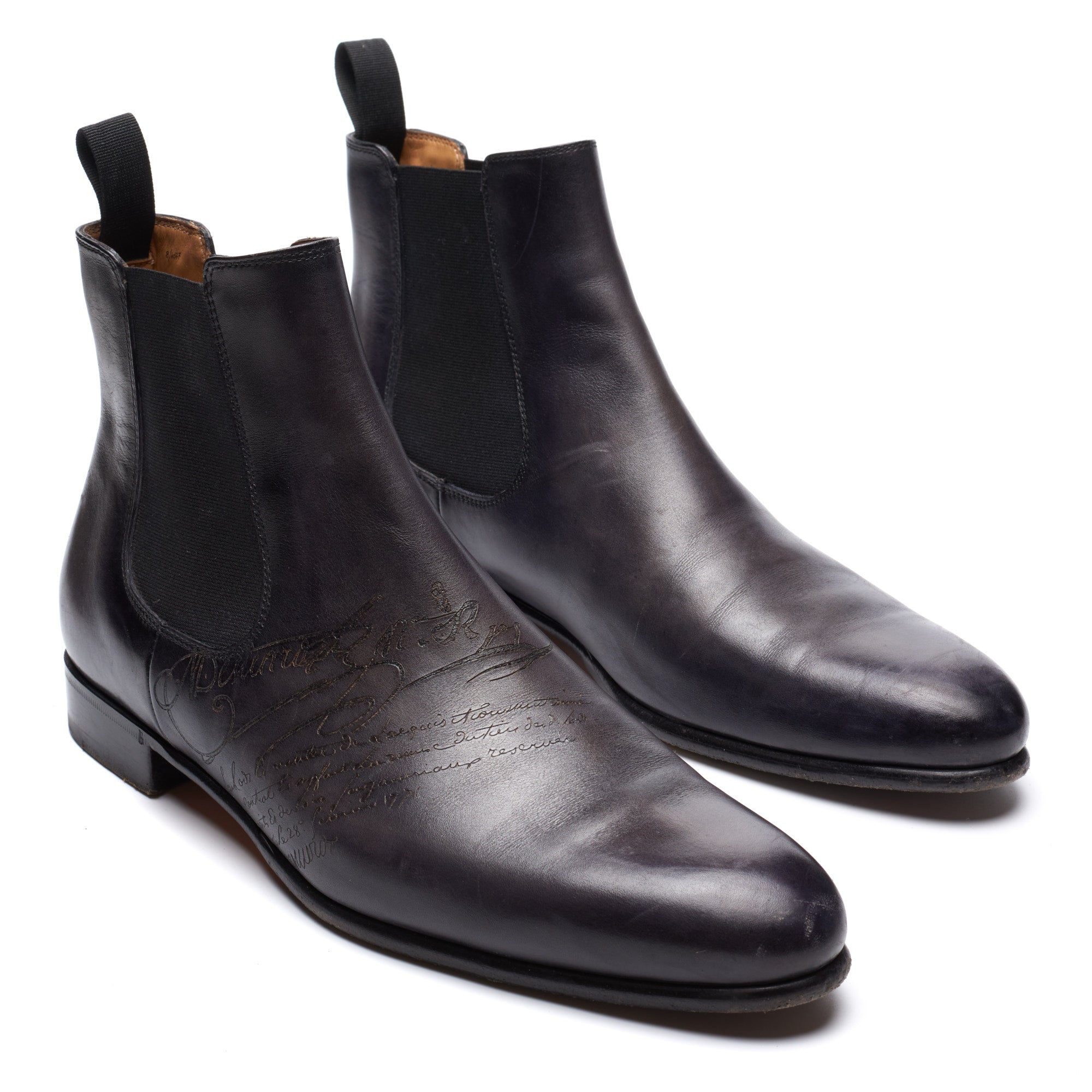 BERLUTI Cursive Galet Black-Gray Scritto Calf Chelsea Boots UK – SARTORIALE