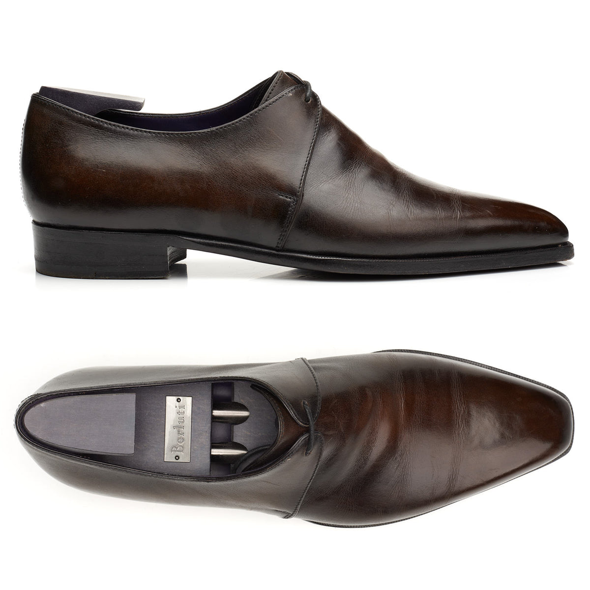 BERLUTI Dark Brown Patina Leather Oxford Dress Shoes UK 8 US 9 display picture 2