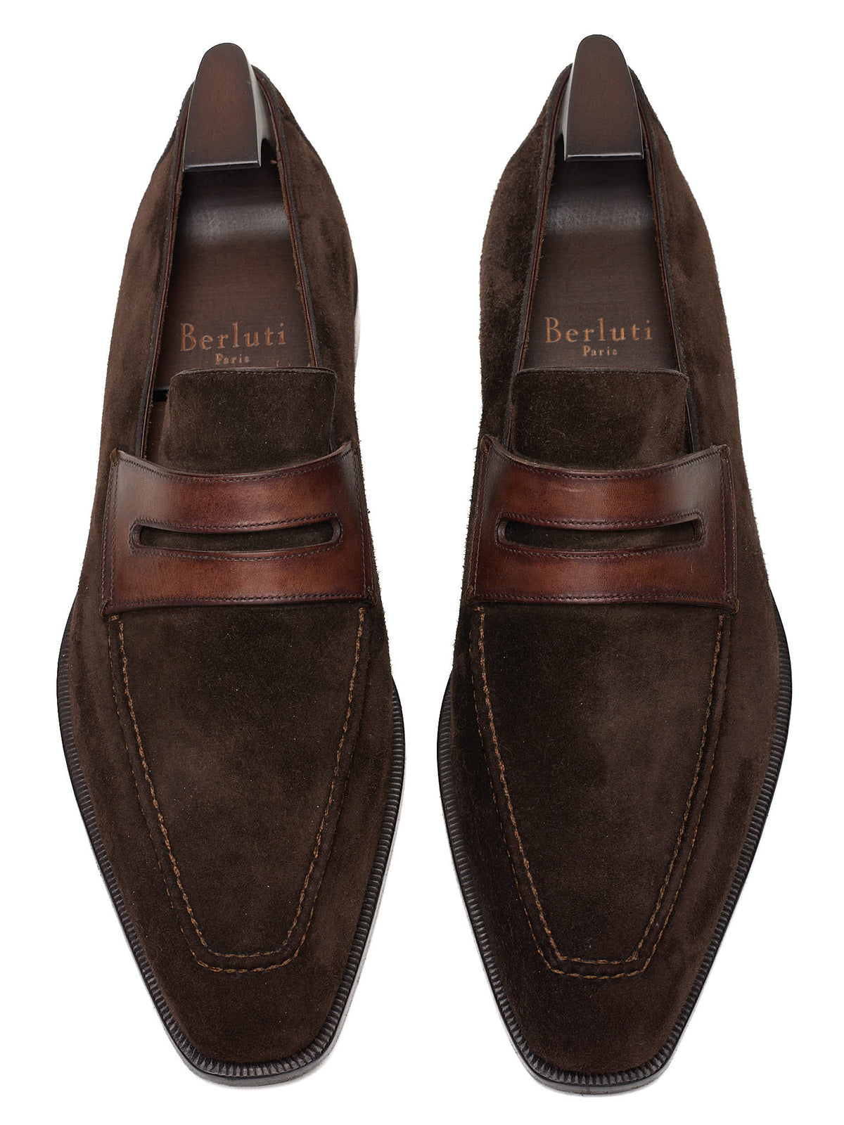 BERLUTI Andy Demesure Chocolate Brown Suede Cocoa Leather Loafers