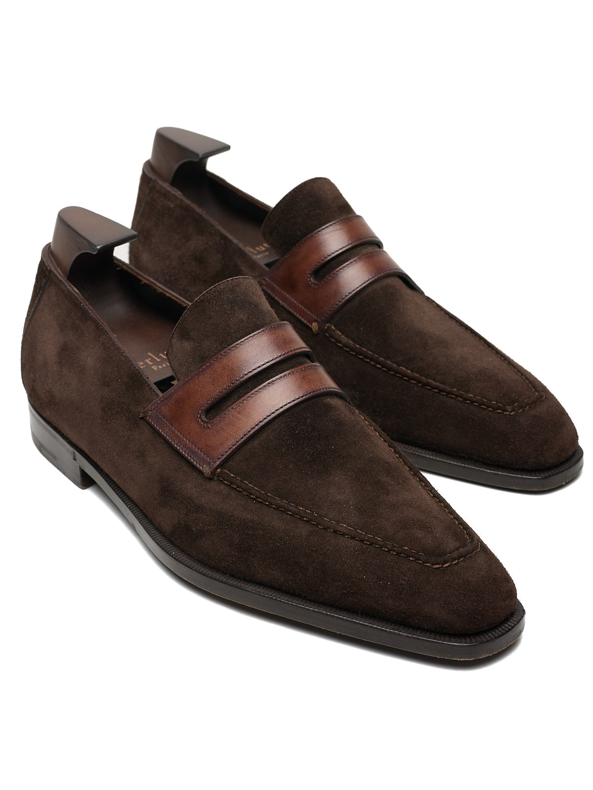 BERLUTI Andy Demesure Chocolate Brown Suede Cocoa Leather Loafers