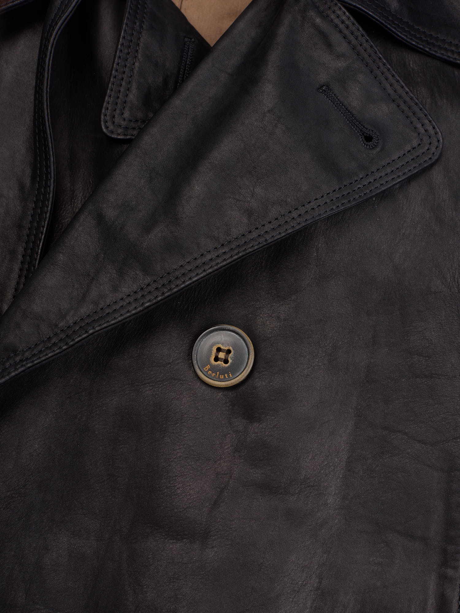 BERLUTI Paris Black Calfskin Double Breasted Leather Jacket