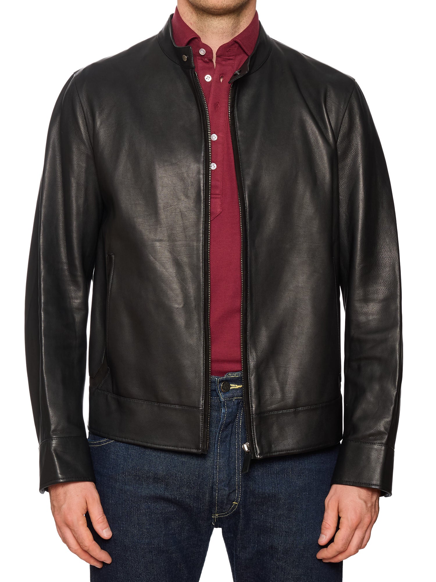 BERLUTI Paris Black Napa leather Calfskin Collarless Biker Leather Jacket