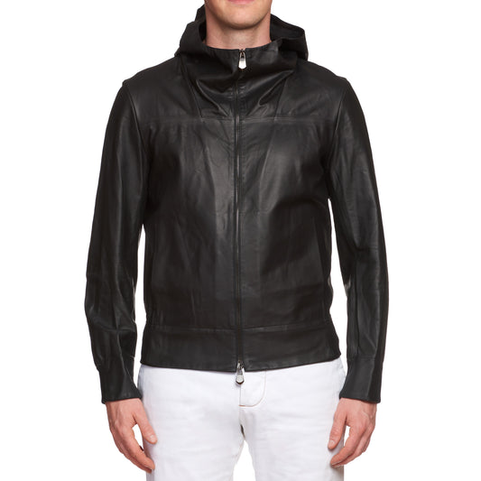 BERLUTI Paris Black Calfskin Leather Unlined Hooded Jacket EU 50 US M