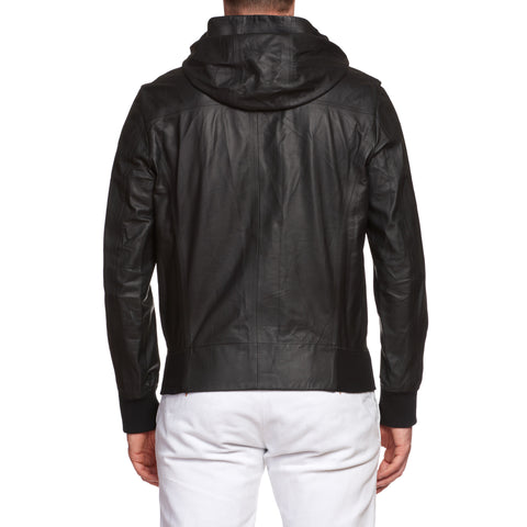 BERLUTI Paris Black Calfskin Leather Unlined Hooded Jacket EU 50 US M