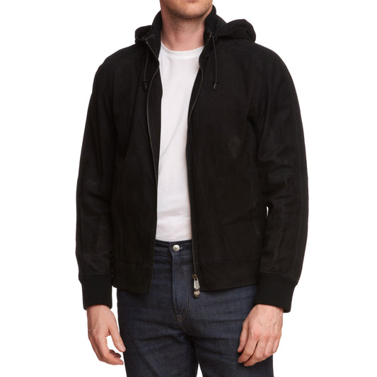 BERLUTI Paris Black Suede Calfskin Leather Removable Hooded Jacket EU 50 US M
