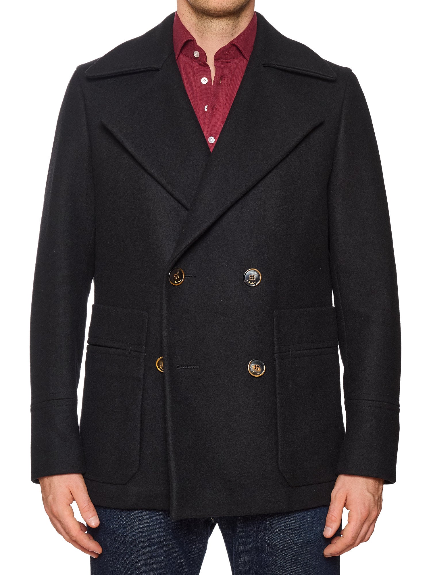 BERLUTI Paris Black Wool Double Breasted PeaCoat Navy Coat