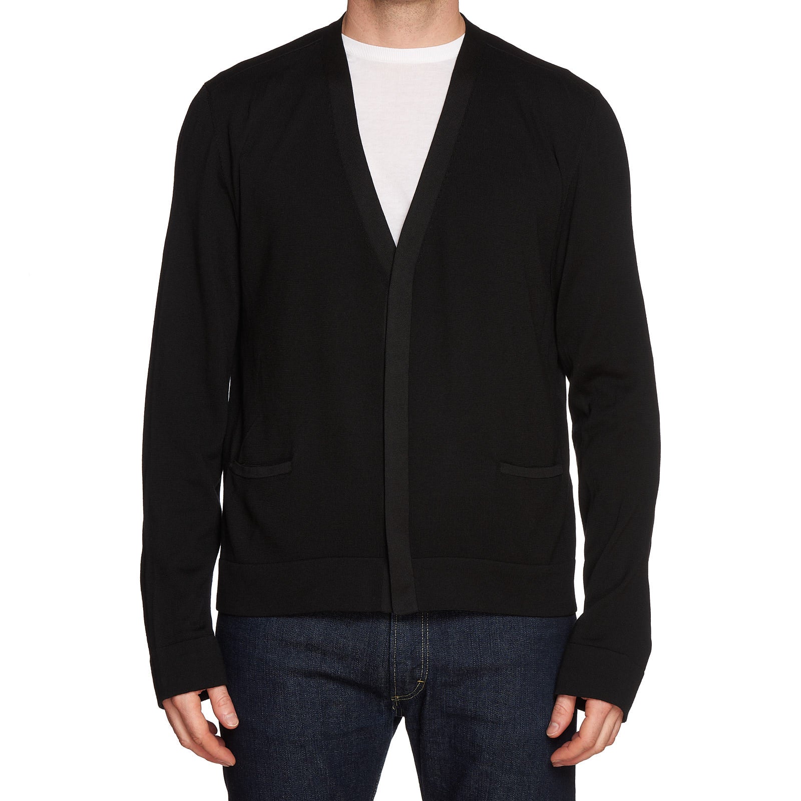 BERLUTI Paris Black Wool Knit Cardigan Sweater with Mulberry Silk Details NEW Size M