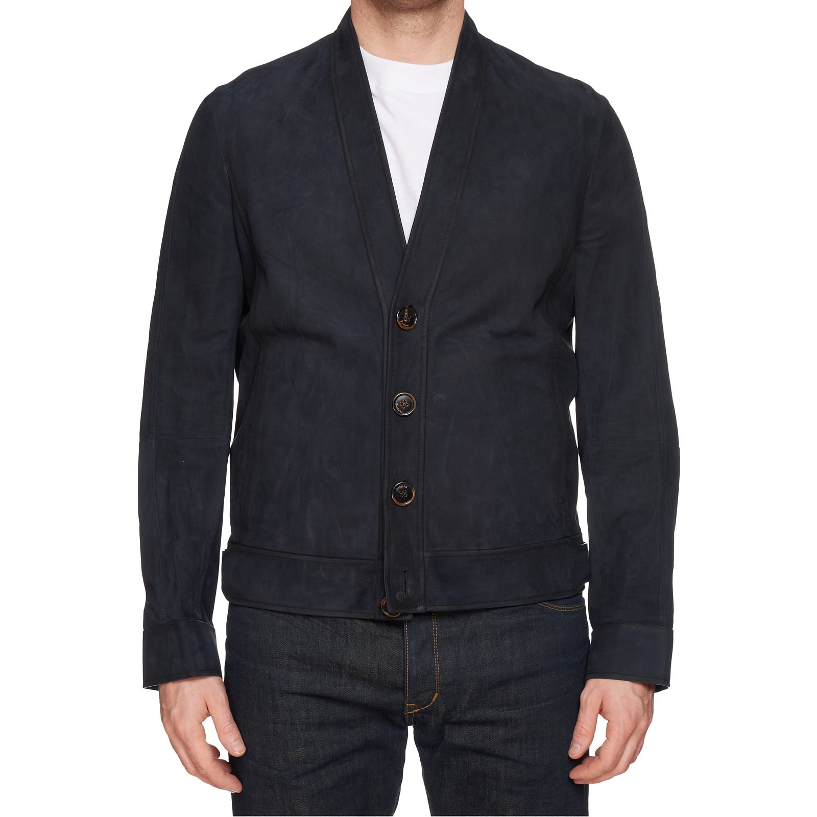 BERLUTI Paris Blue Lambskin Suede Leather Unlined Cardigan Jacket Blouson R50 US M