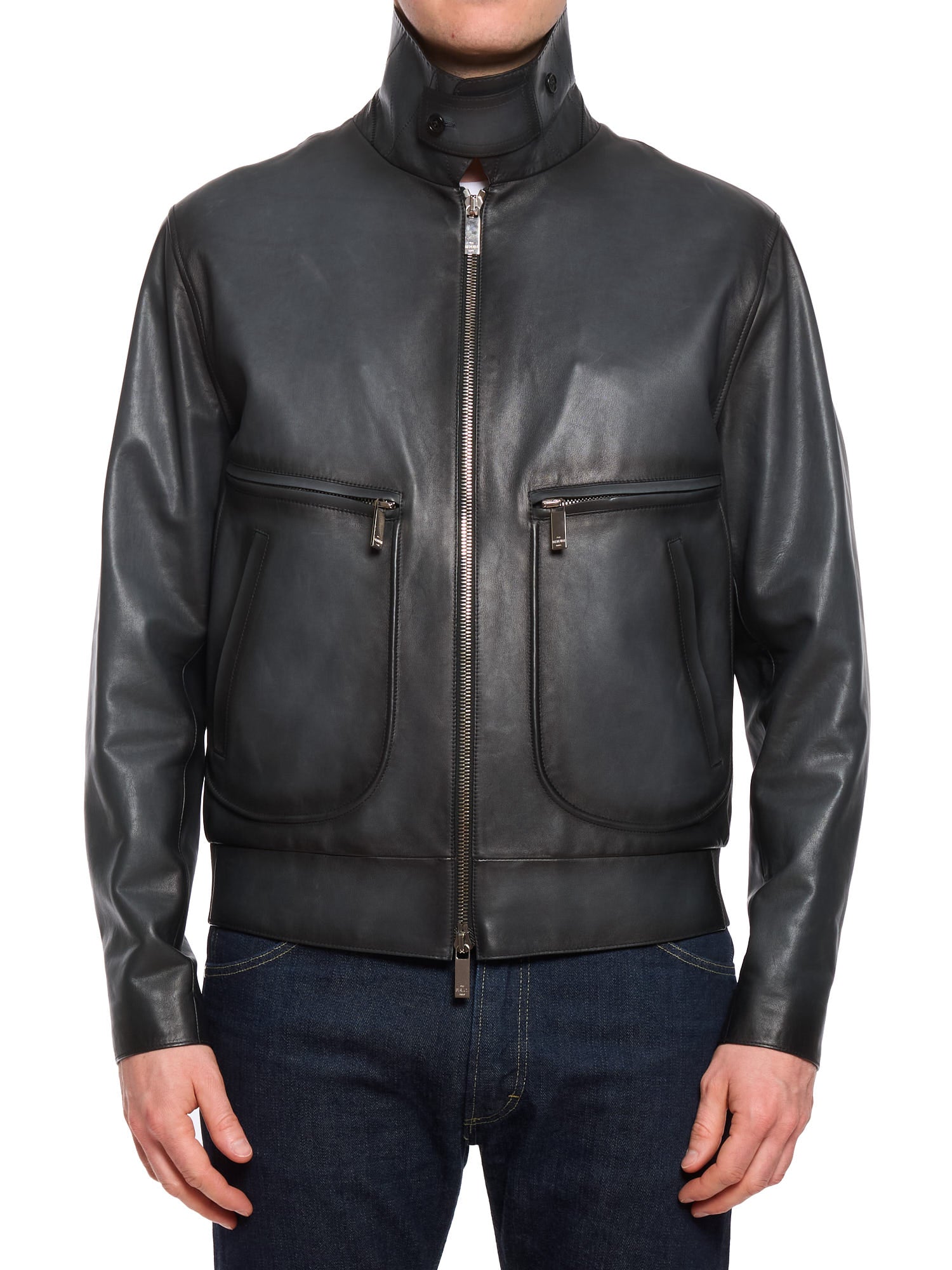 BERLUTI Paris Blue Patina Calfskin Leather Jacket