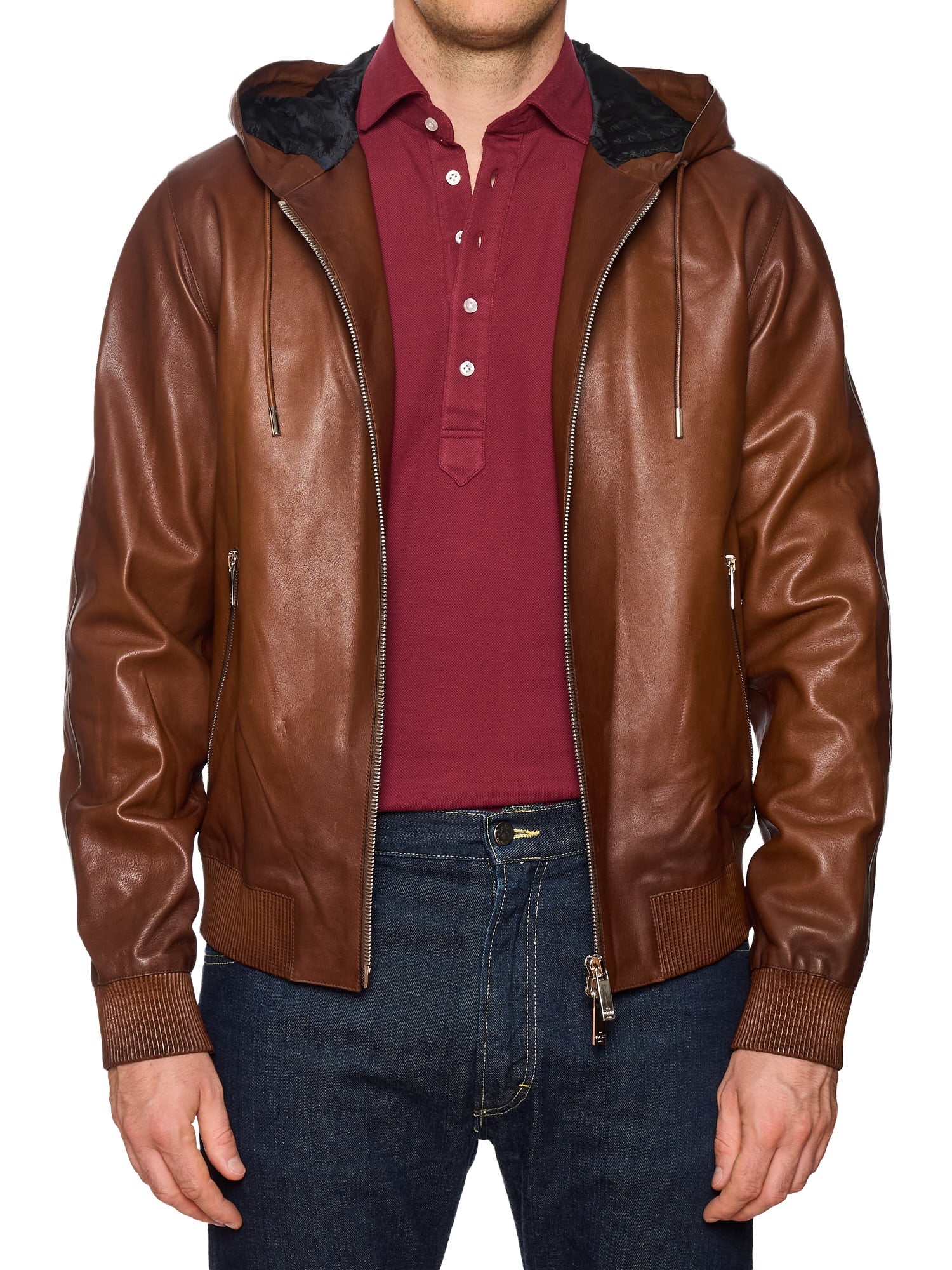 BERLUTI Paris Cacao Patina Leather Hooded Jacket Hoodie