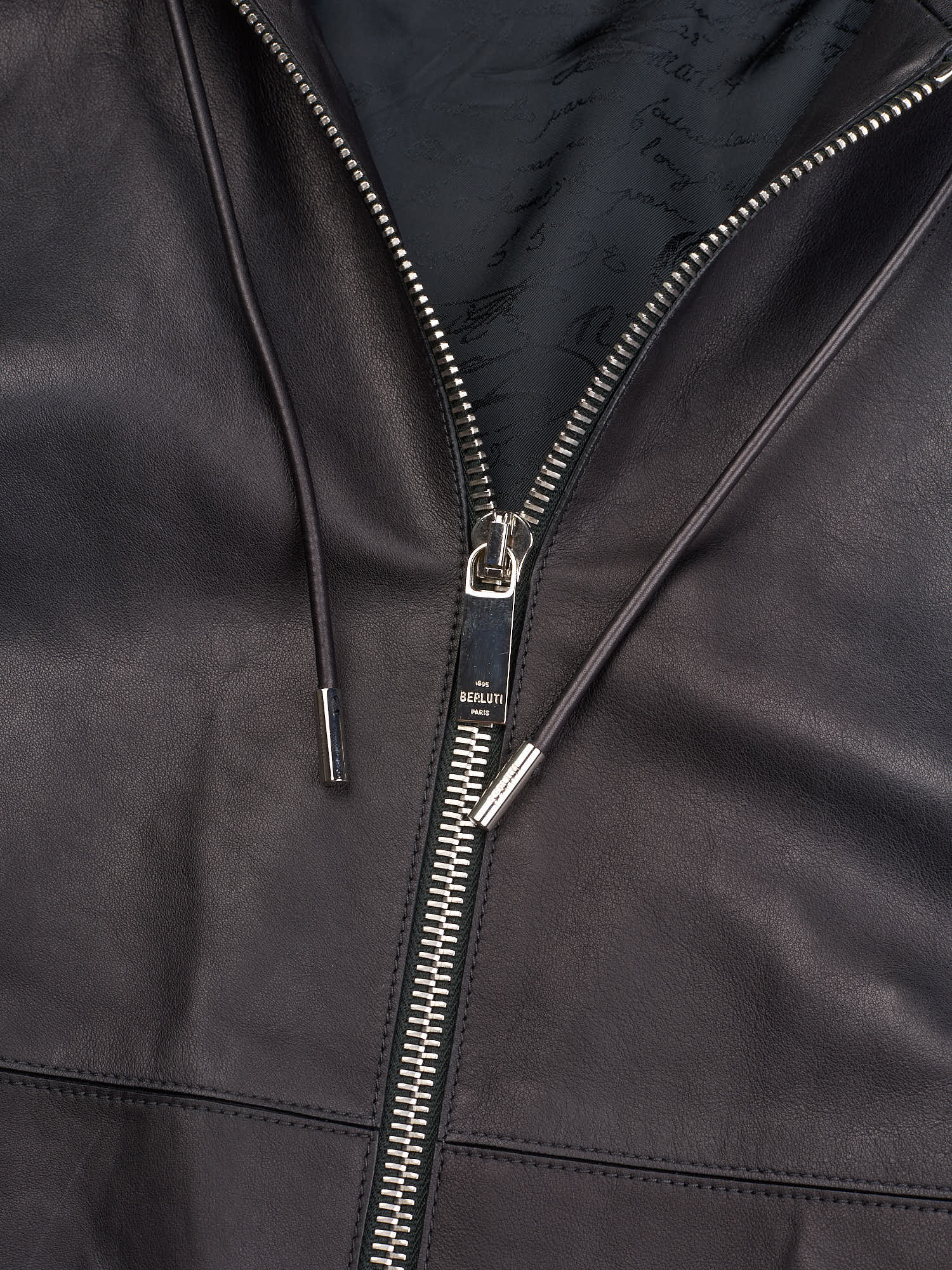 BERLUTI Paris Gray Calfskin B-Way Scritto Black Patina Leather Jacket Bomber